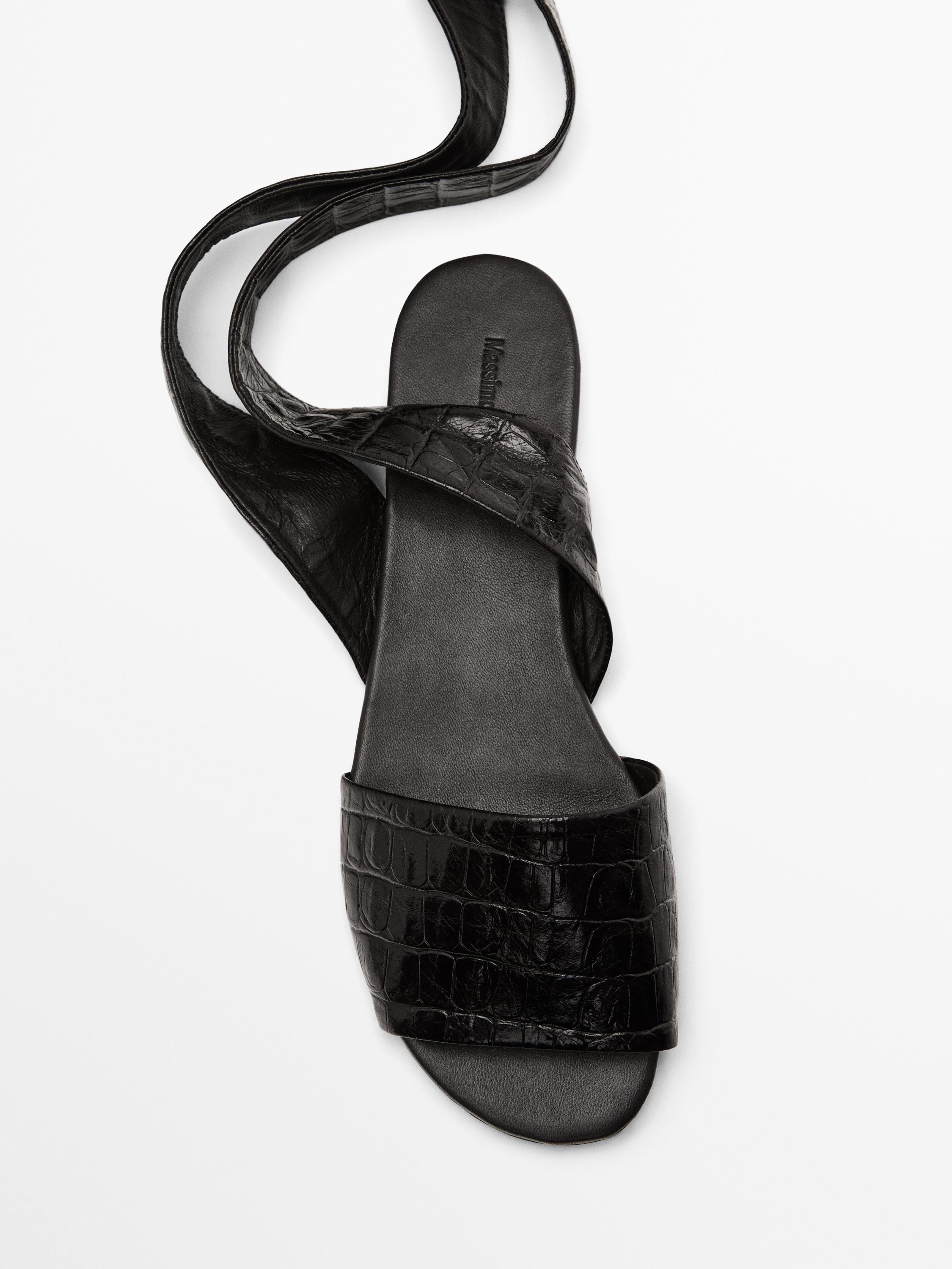 Lace-up soft leather sandals